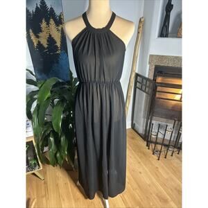 Women’s black sheer Mesh halter neck maxi dress Cover Up Beach Whimsy Goth Flow
